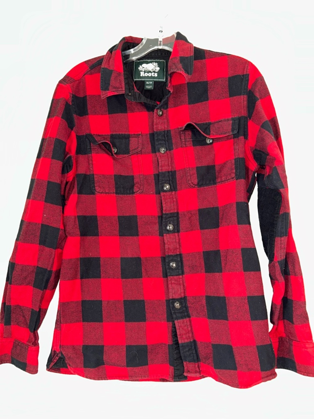 Roots Red & Black Plaid Flannel Shirt | Size XS Men’s | Oversized Fit Super Cozy
